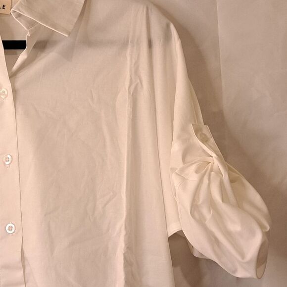 Truth + Style White Dolman Woven Sleeve Shirt w/Shark Bite Hem White/XS NWOT - Picture 5 of 15